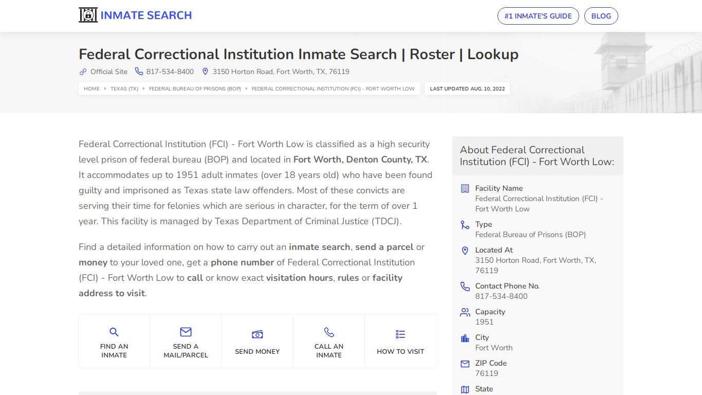 Federal Correctional Institution Inmate Search | Roster ...