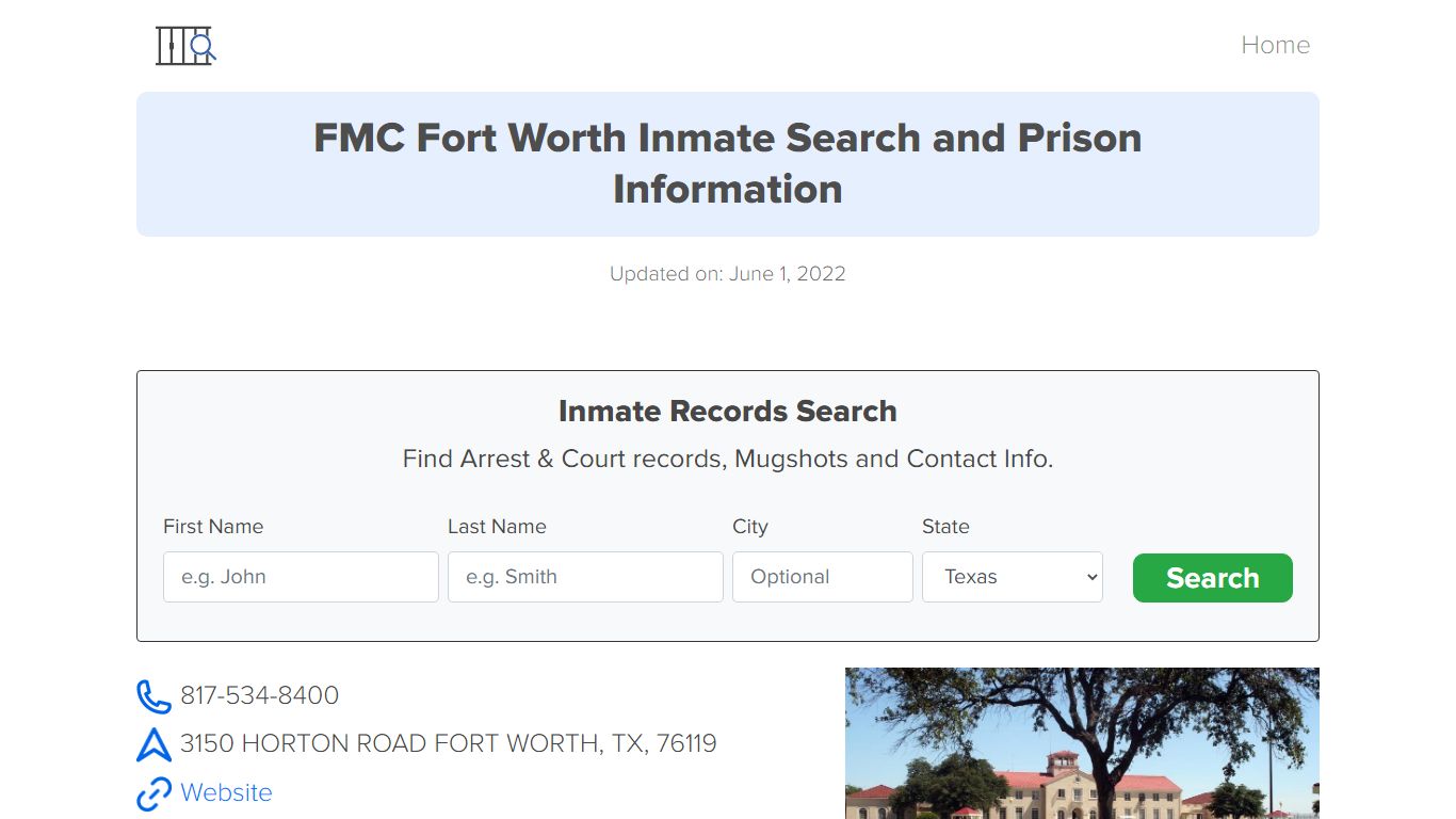 FMC Fort Worth Inmate Search, Visitation, Phone no ...