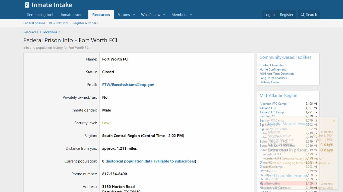 Federal Prison Info - Fort Worth FCI | Inmate Intake